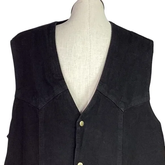 Allstate Vest Men 4X Black Cotton Denim Side Lace Pockets Snaps Motorcycle Biker - Picture 2 of 8